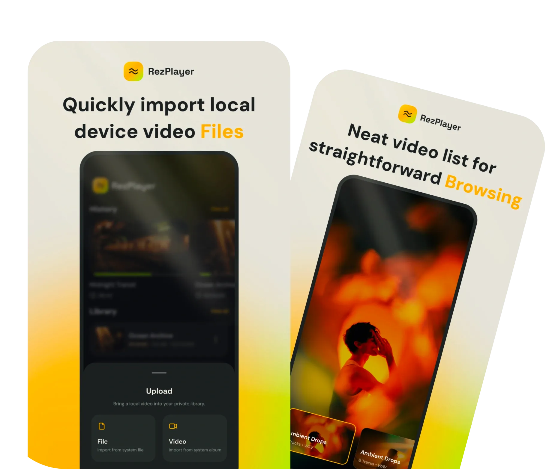 Quickly import local device video files, with a neat video list for straightforward browsing
