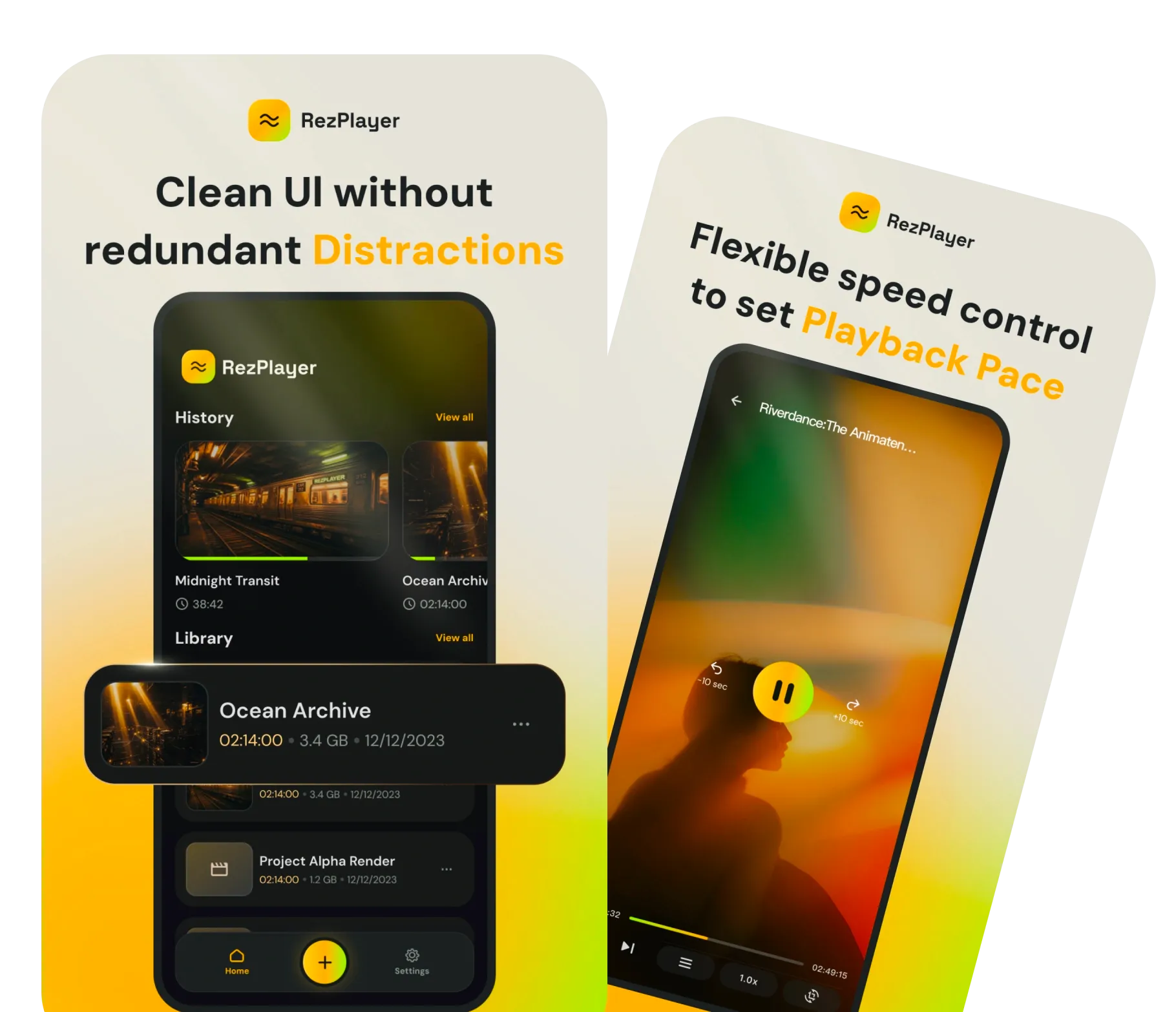 Clean UI without redundant distractions, and flexible speed control to set playback pace